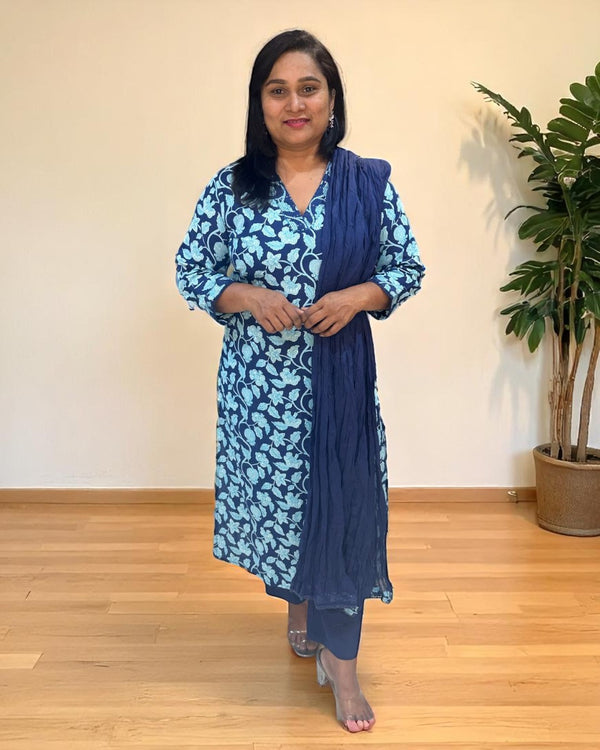 Navy Blue Aachal Cotton Suit set