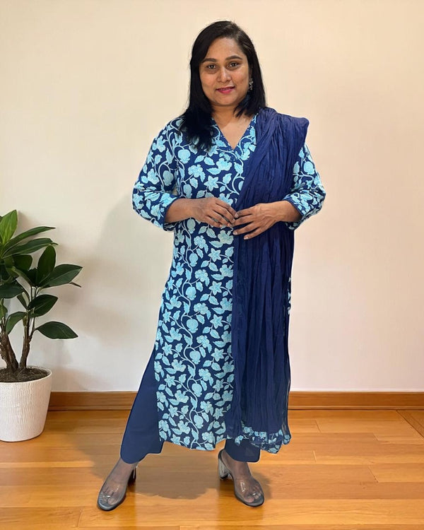 Navy Blue Aachal Cotton Suit set