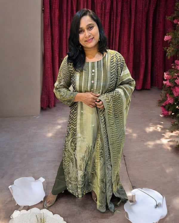 Mehandi green Mishti Tissue silk Suit set