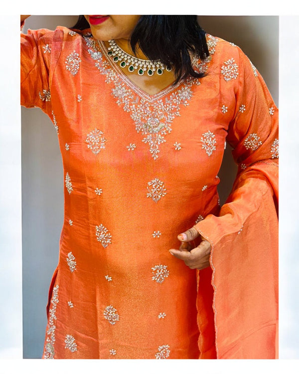 Orange Saral Tissue Silk Sharara set