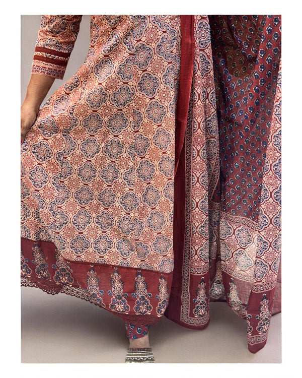 Maroon Mayura Ajrakh Cotton Anarkali Suit