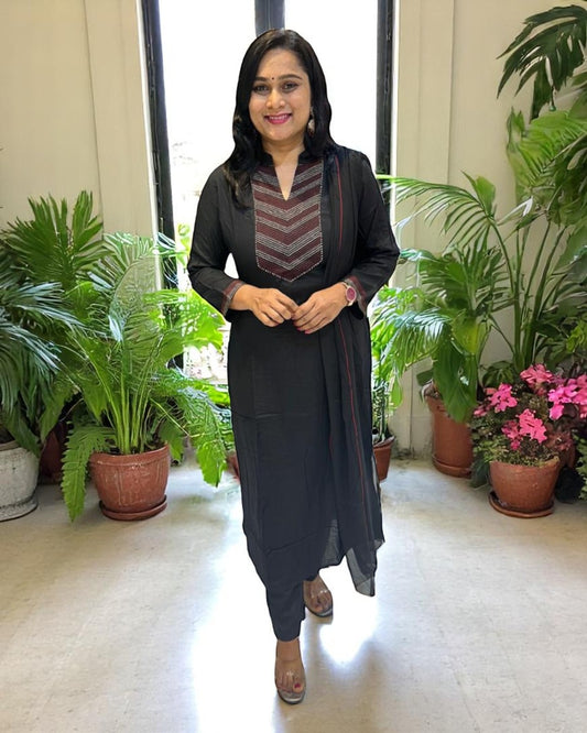 Black Tia Slub Cotton suit set
