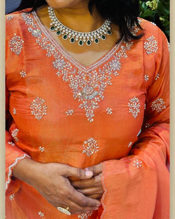 Orange Saral Tissue Silk Sharara set