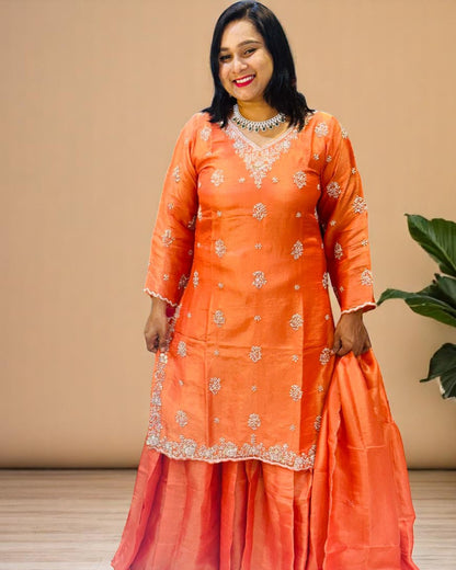 Orange Saral Tissue Silk Sharara set