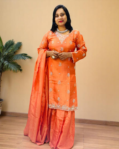 Orange Saral Tissue Silk Sharara set