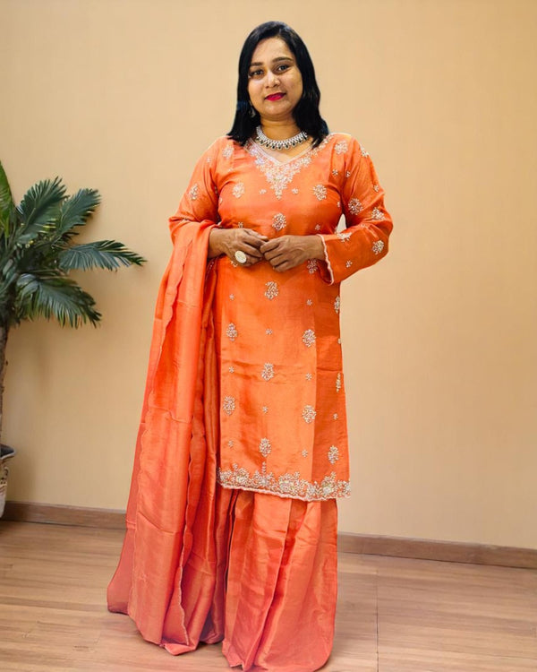 Orange Saral Tissue Silk Sharara set