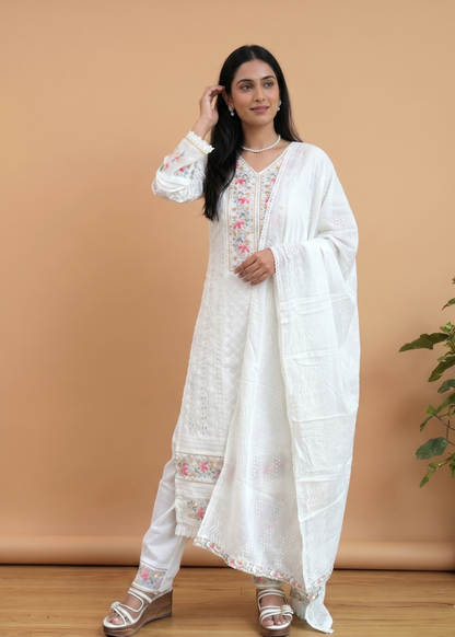 White Adya schiffli suit set - NEW ARRIVAL