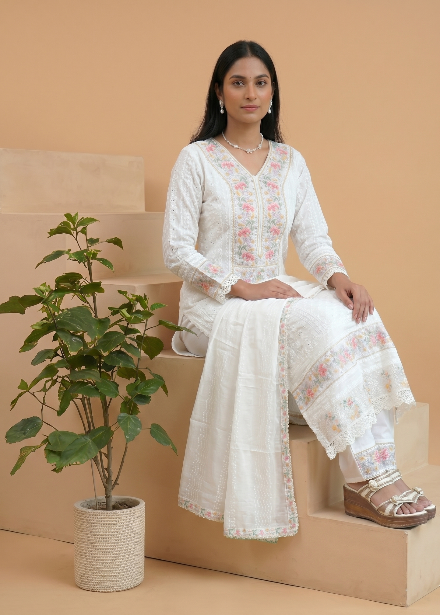 White Adya schiffli suit set - NEW ARRIVAL