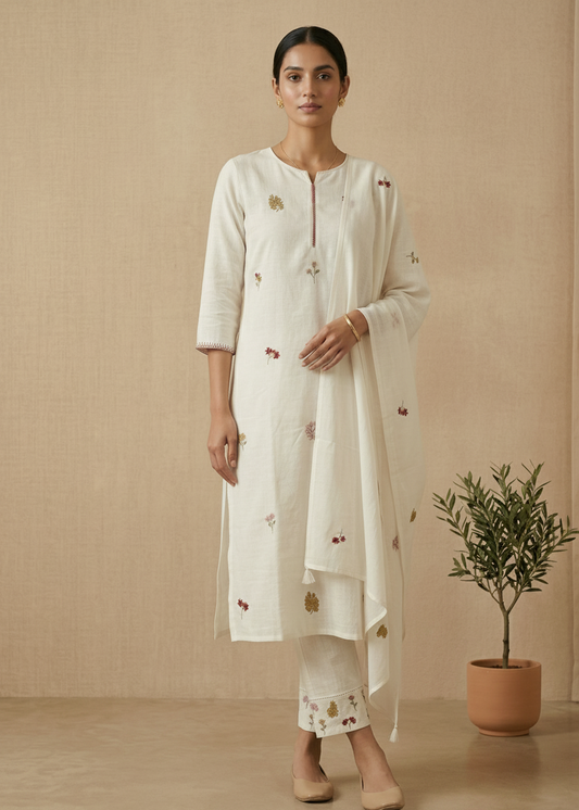 White Kesar Slub Cotton Suit set
