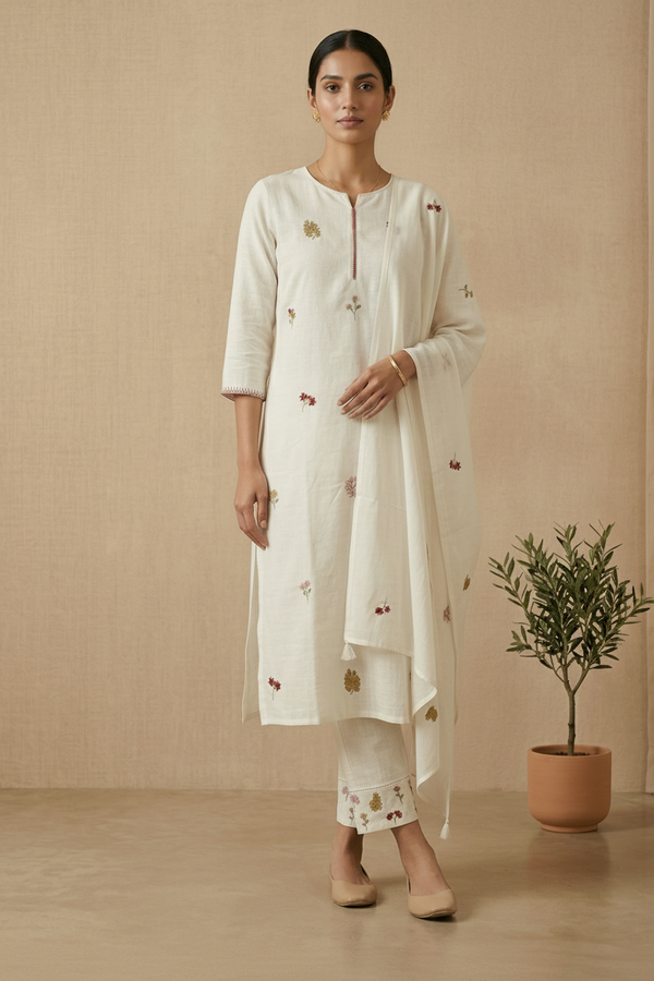 White Kesar Slub Cotton Suit set