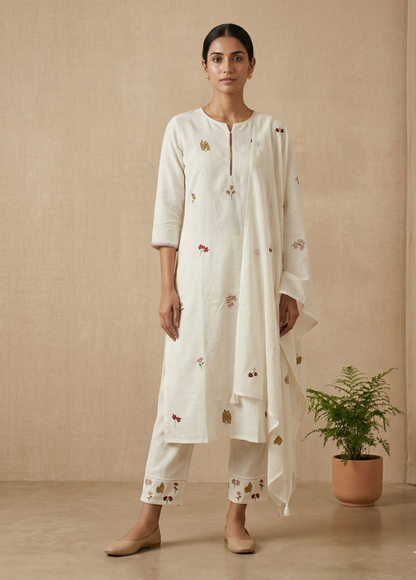 White Kesar Slub Cotton Suit set
