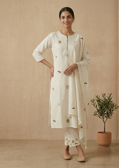 White Kesar Slub Cotton Suit set