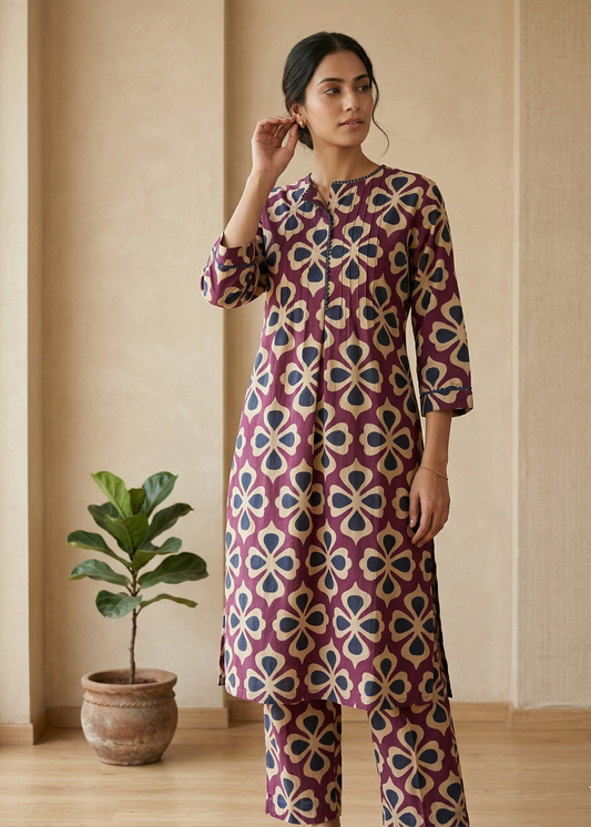 Wine Siya Cotton Kurta set