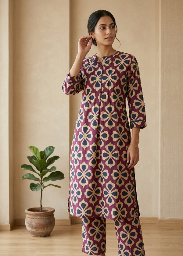 Wine Siya Cotton Kurta set