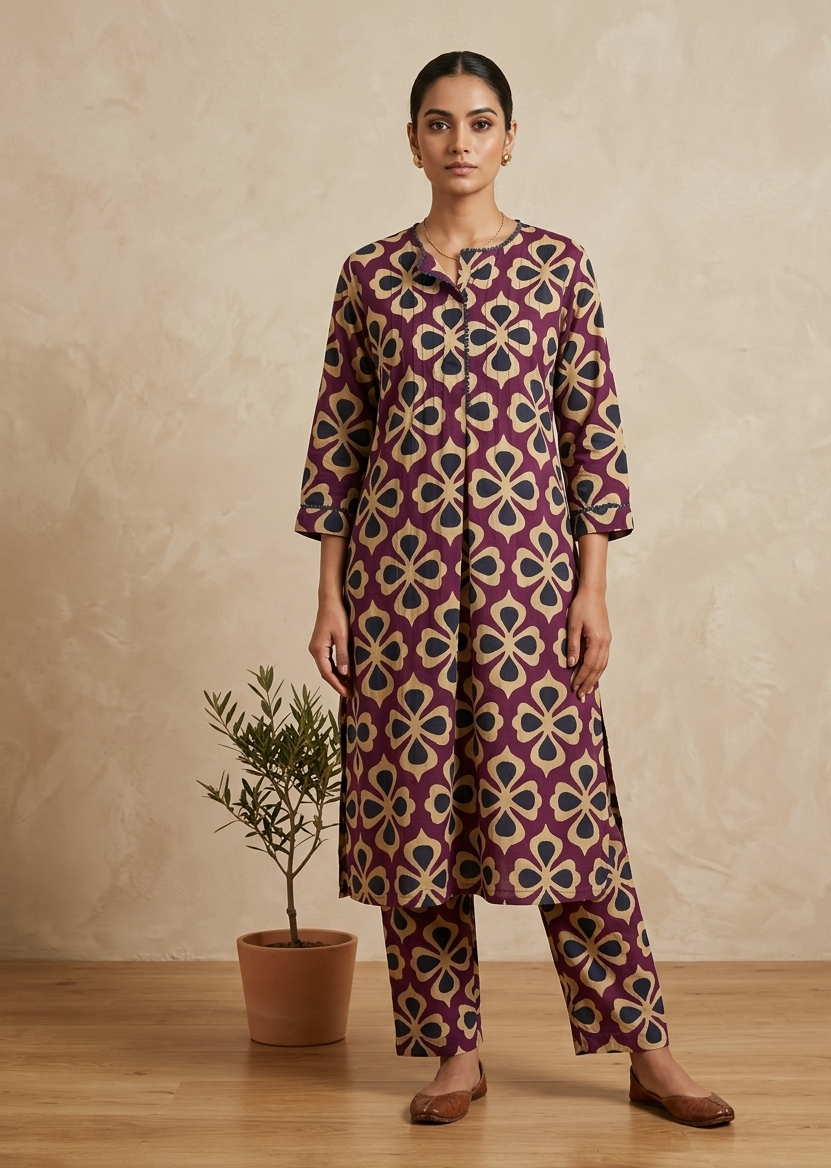 Wine Siya Cotton Kurta set