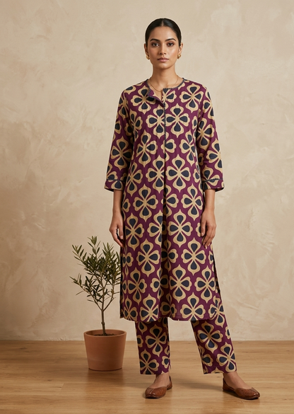 Wine Siya Cotton Kurta set