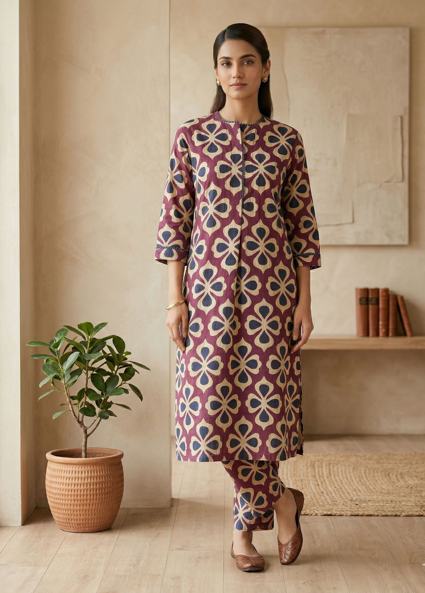 Wine Siya Cotton Kurta set