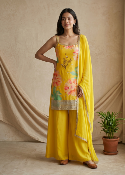 Yellow Aarohi sharara set - set of 3