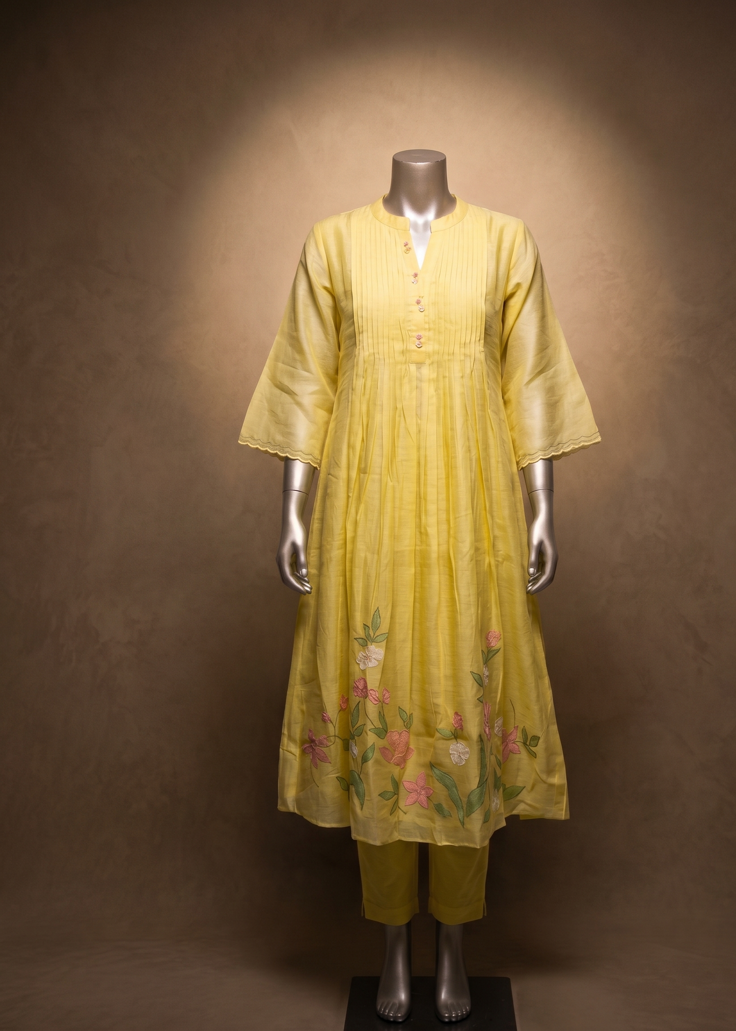 Yellow Lavisha Mul Chanderi A line Kurta set