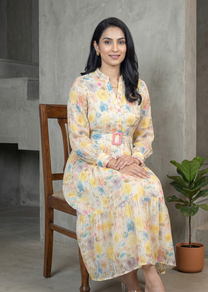 Yellow Lurex Georgette Gown