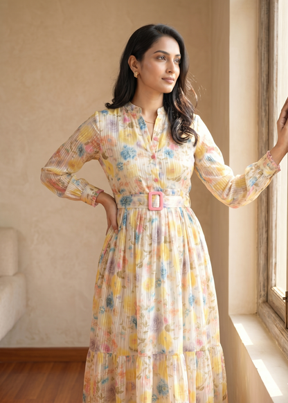 Yellow Lurex Georgette Gown