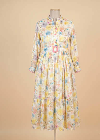 Yellow Lurex Georgette Gown