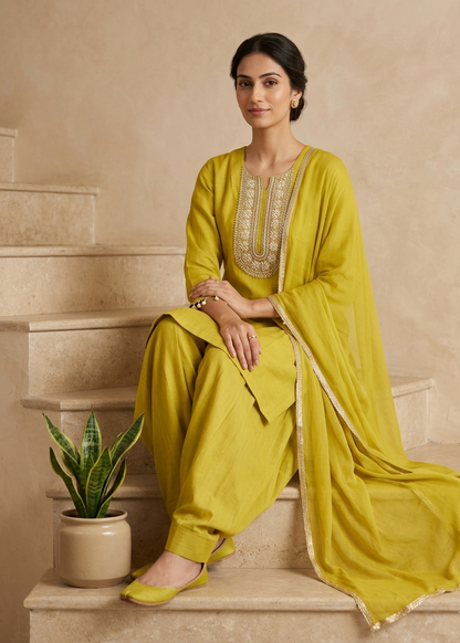 Designer Yellow Varshi Farshi Suit Set with dupatta for party and festive occasions