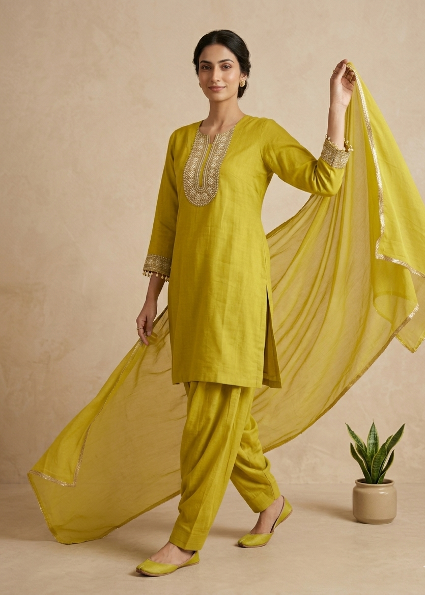 Stylish yellow Farshi salwar suit for women with comfortable fit and ethnic look