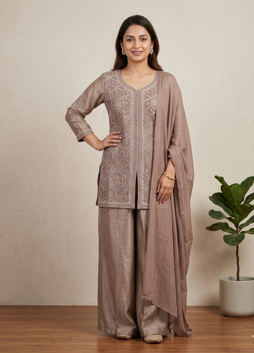 Bronze Blush Zeba Indo western Sharara set