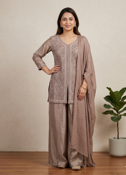 Bronze Blush Zeba Indo western Sharara set