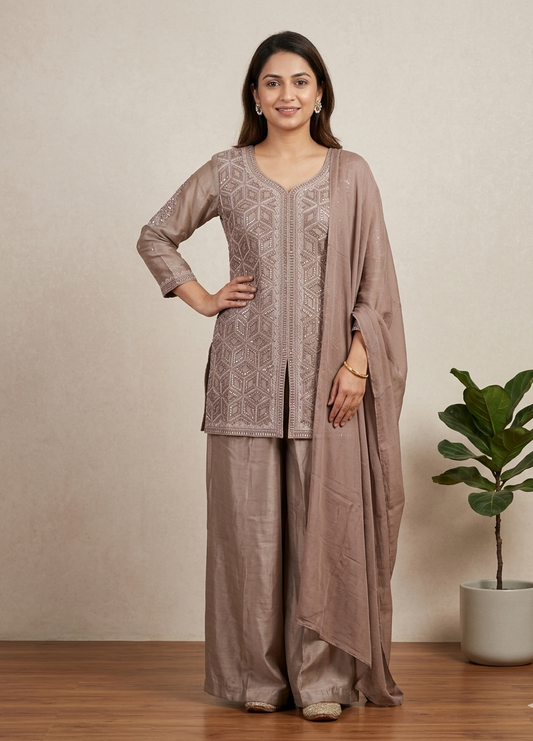 Bronze Blush Zeba Indo western Sharara set
