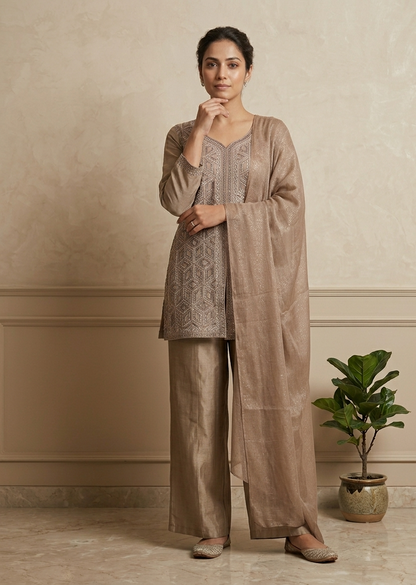 Bronze Blush Zeba Indo western Sharara set