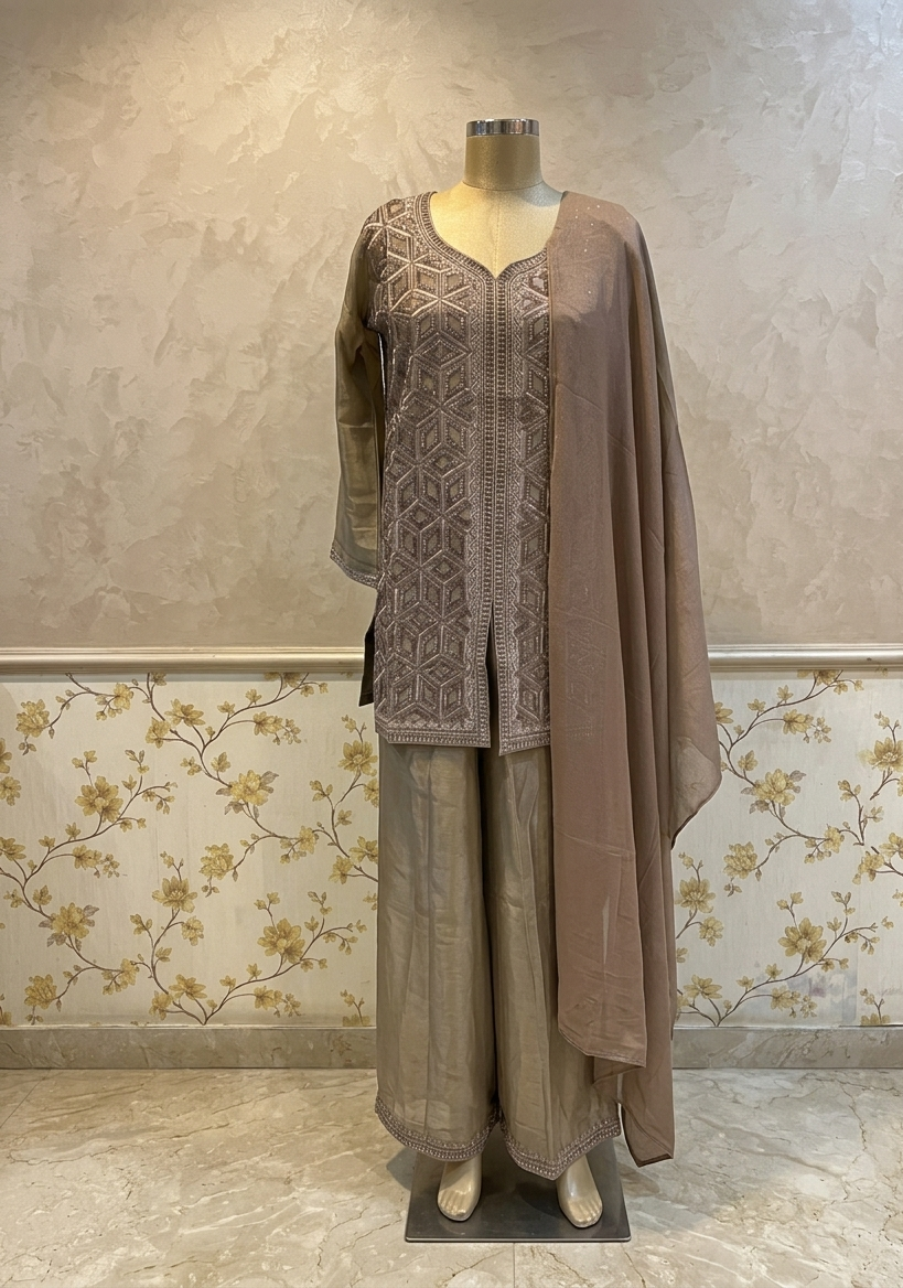Bronze Blush Zeba Indo western Sharara set