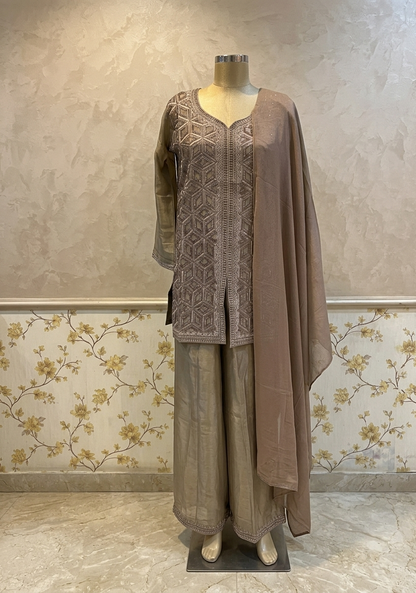 Bronze Blush Zeba Indo western Sharara set