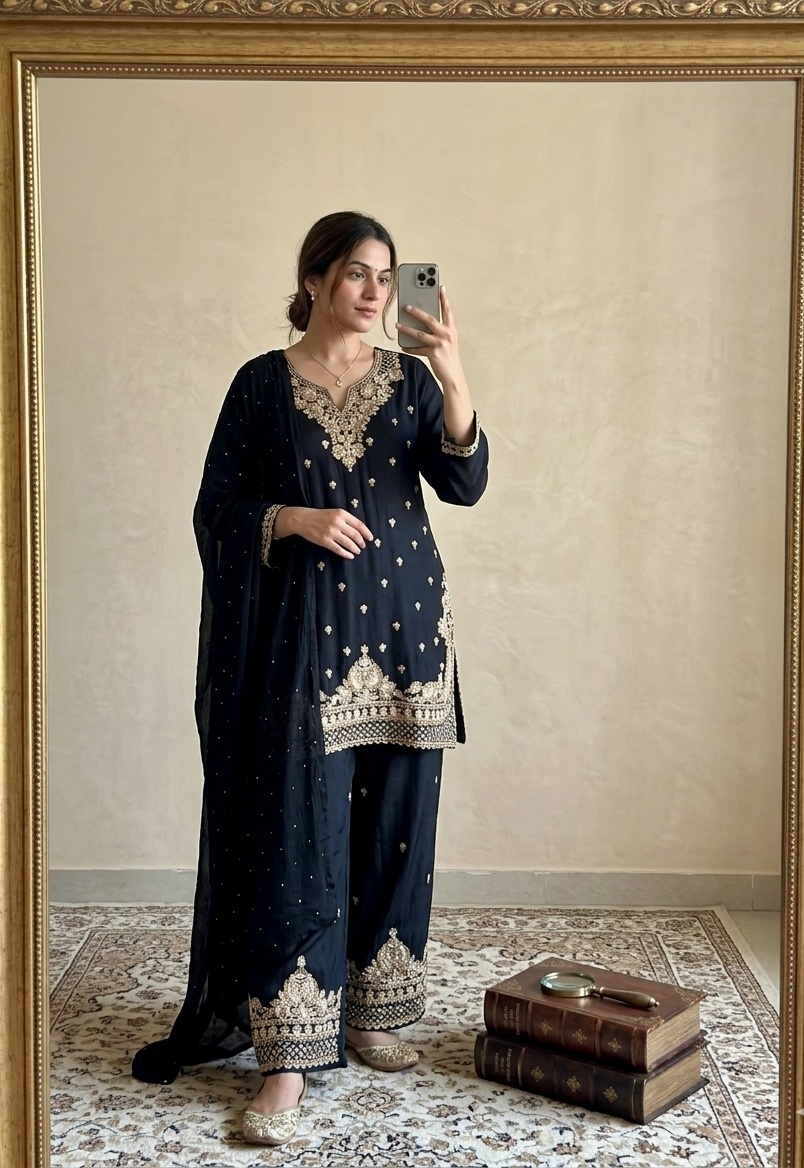 Navy Blue Amina Chinon Short Kurti