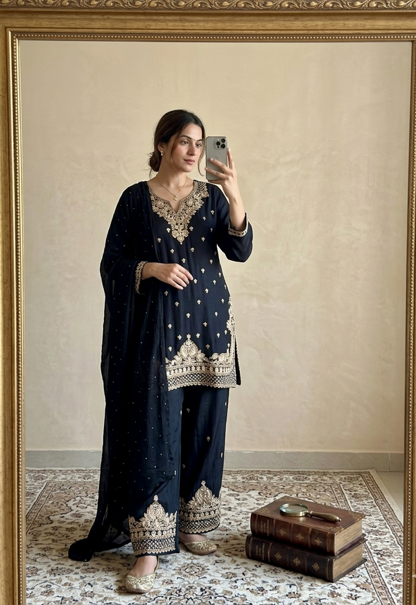 Navy Blue Amina Chinon Short Kurti