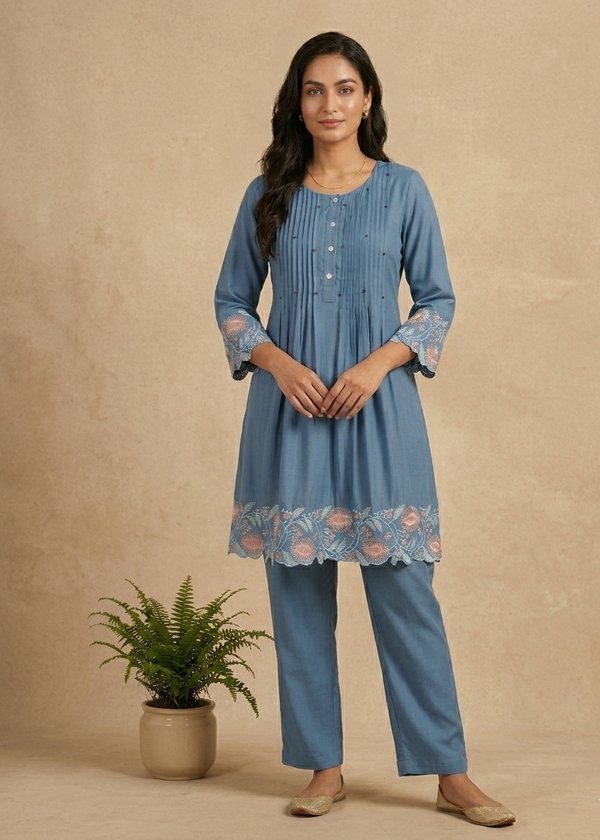 Women’s blue cotton co-ord set outfit