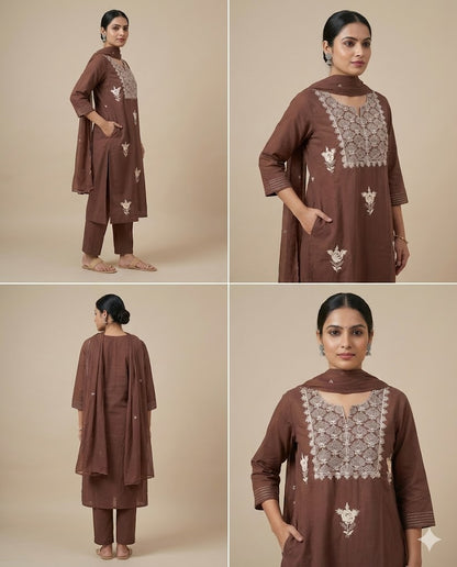 Brown Rishika Cotton Suit set - Set of 3