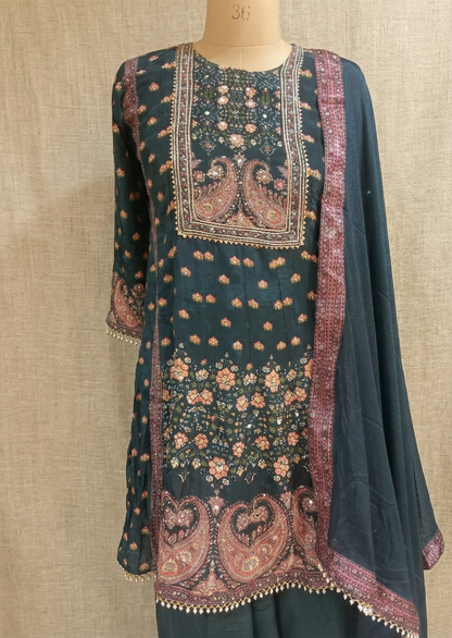 Green Miral Crepe Short Anarkali -Set of 3
