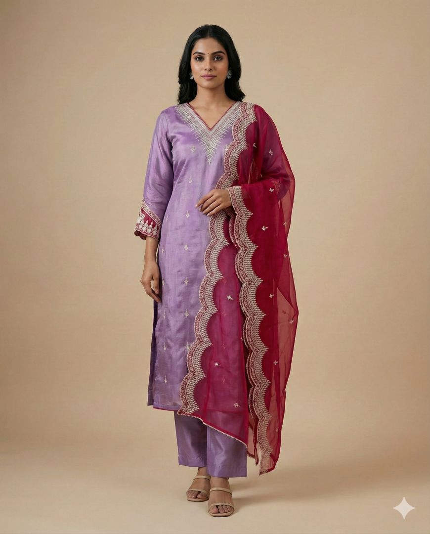 Lavender Pratha Tissue suit set - Set of 3
