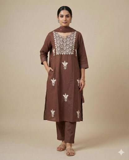 Brown Rishika Cotton Suit set - Set of 3