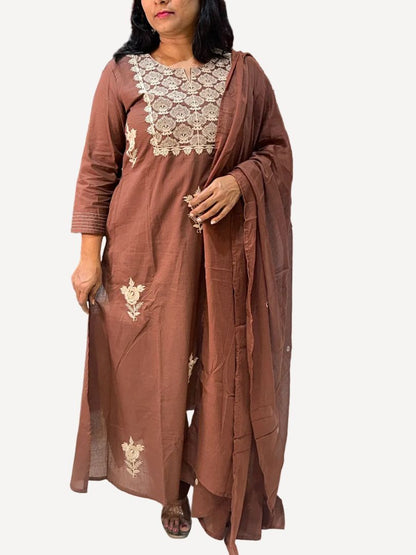 Brown Rishika Cotton Suit set - Set of 3