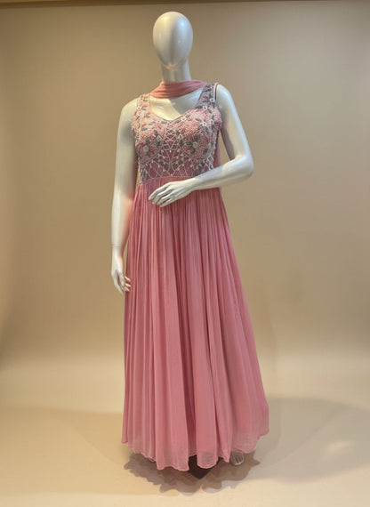 Pink Amaya chinon silk Anarkali gown with dupatta