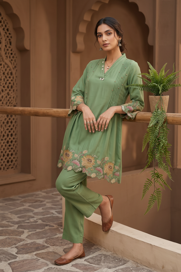 Women’s green cotton co-ord set outfit