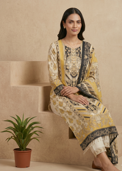 Multicolour IQRA A Line Crepe suit set