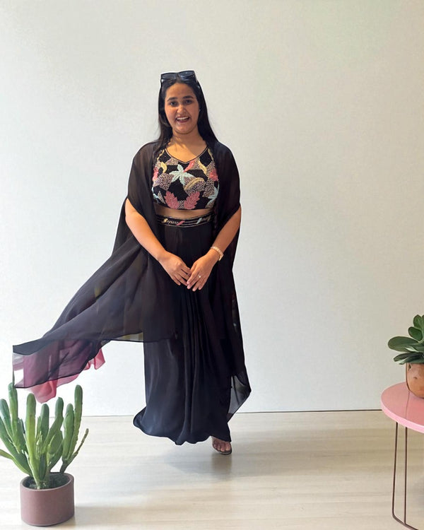 Black Kiara Crepe silk Indo western outfit