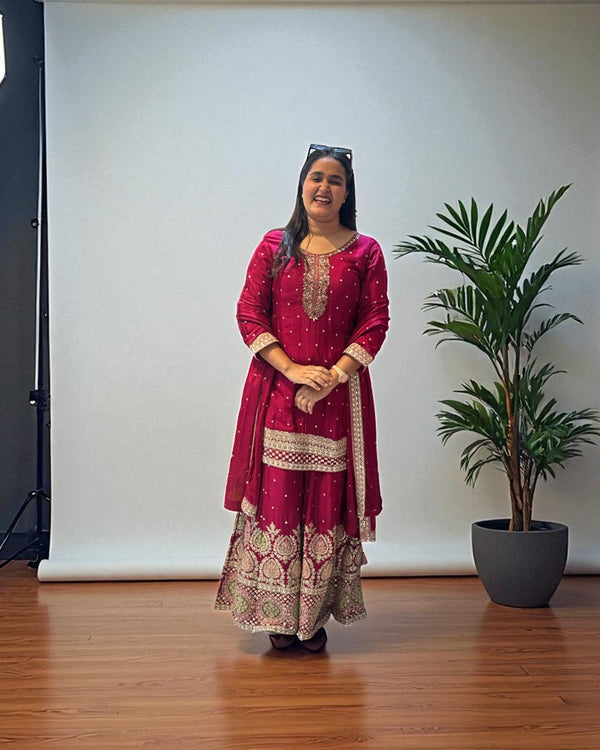 Magenta Shobha Chinon silk sharara set