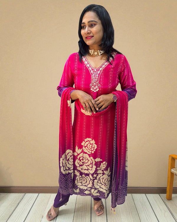 Pink Ombre Crepe silk suit set