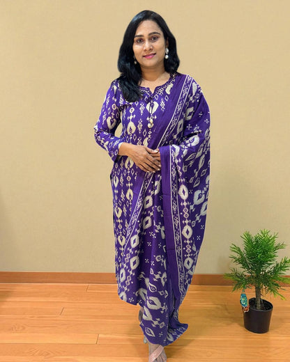 Purple Nirupa Ikkat Silk cotton Suit set