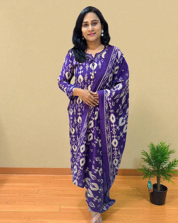 Purple Nirupa Ikkat Silk cotton Suit set
